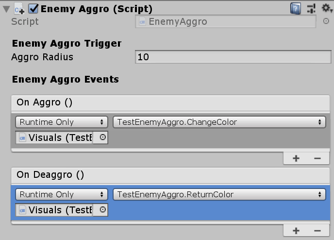 Editor attributes on the Enemy Aggro component