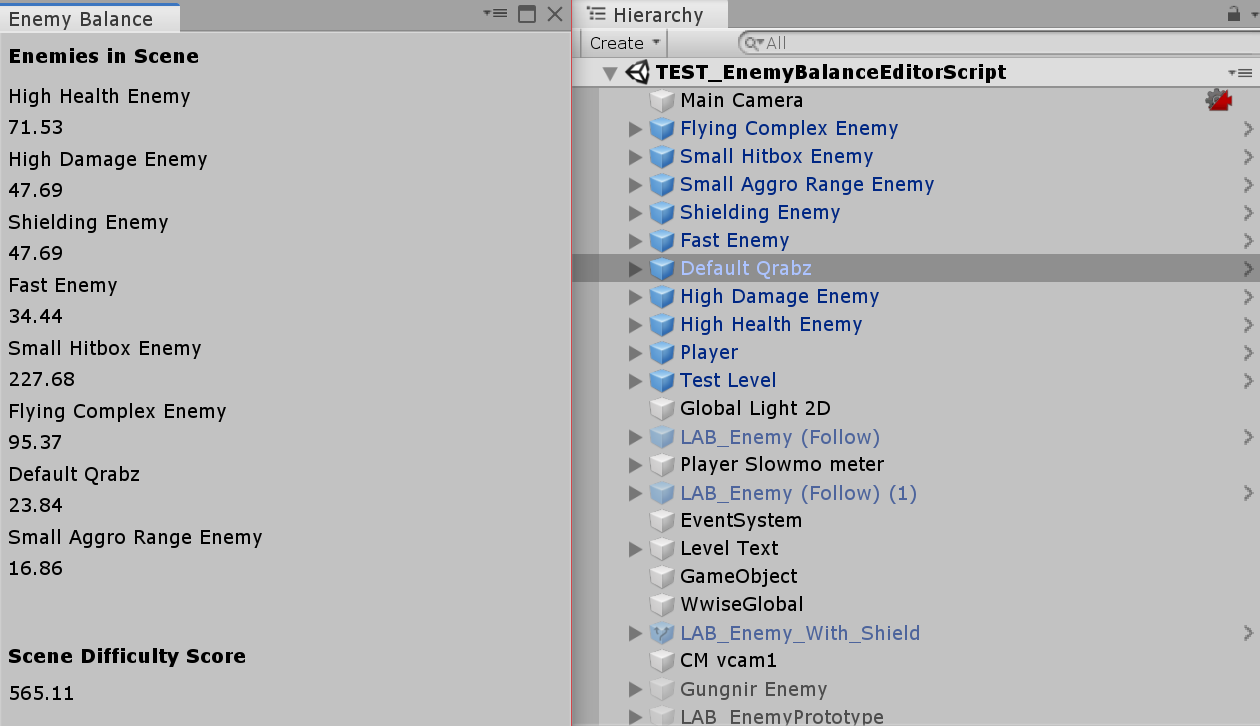 The Enemy Balance editor window with difficluty data.